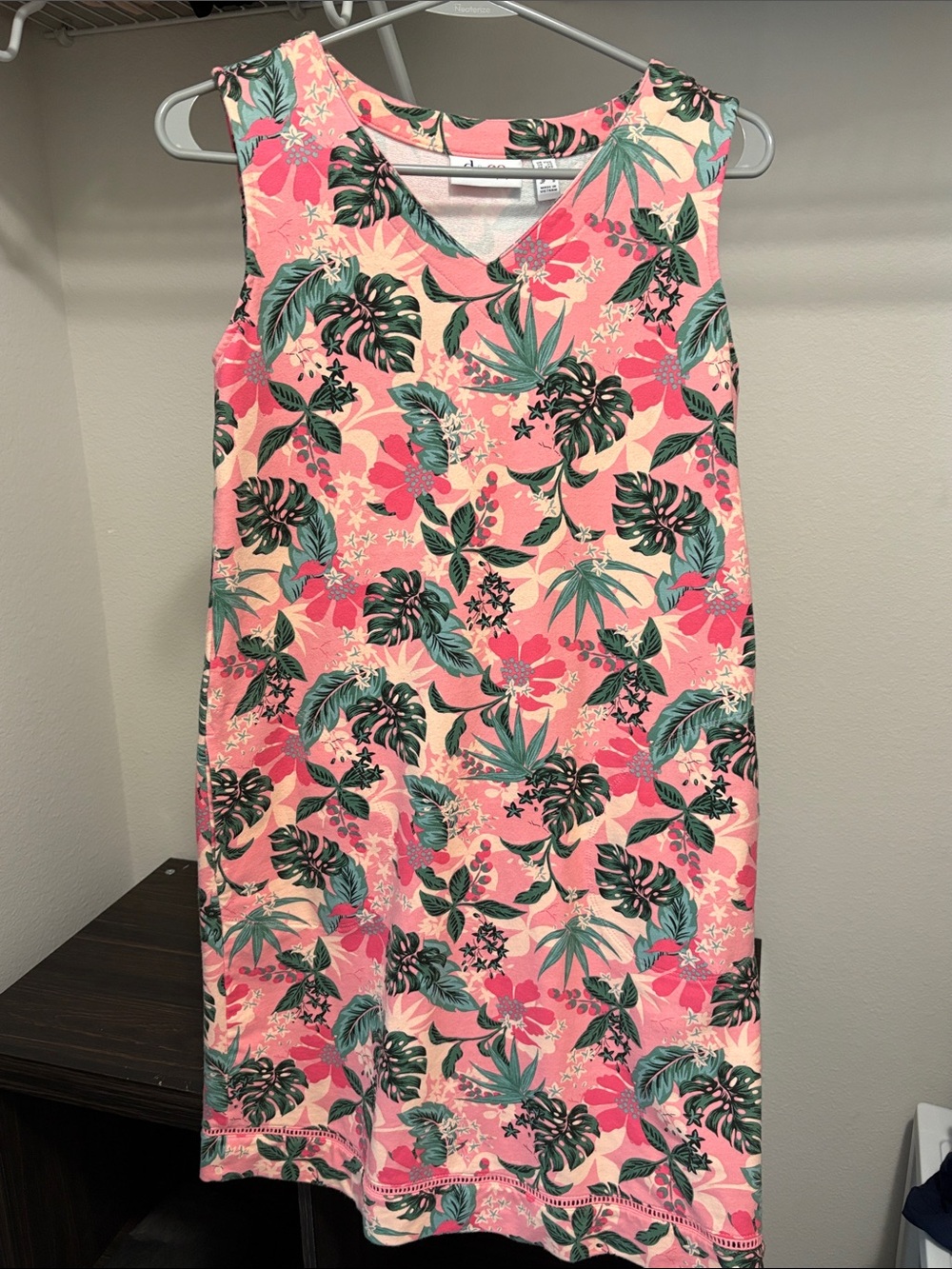 Coral Pink Tropical Leaf Shift Dress